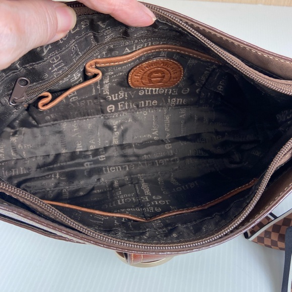 Etienne Aigner Horseshoe Leather Shoulder Bag Cognac Brown Equestrian - Picture 7 of 16